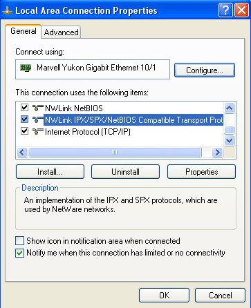 You will find information about all of the protocols associated with your network connection. The highlighted protocol is the one you want to access properties for. If you do not have it installed, find it in the protocols submenu area.