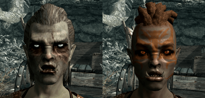 Before and after customizing one of the default Orc presets. No preset prevents you from creating a great-looking character.