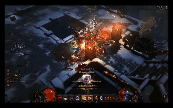 Unlocking the Death Trap Demon Hunter achievement with a single blast, done at the Stonefort.