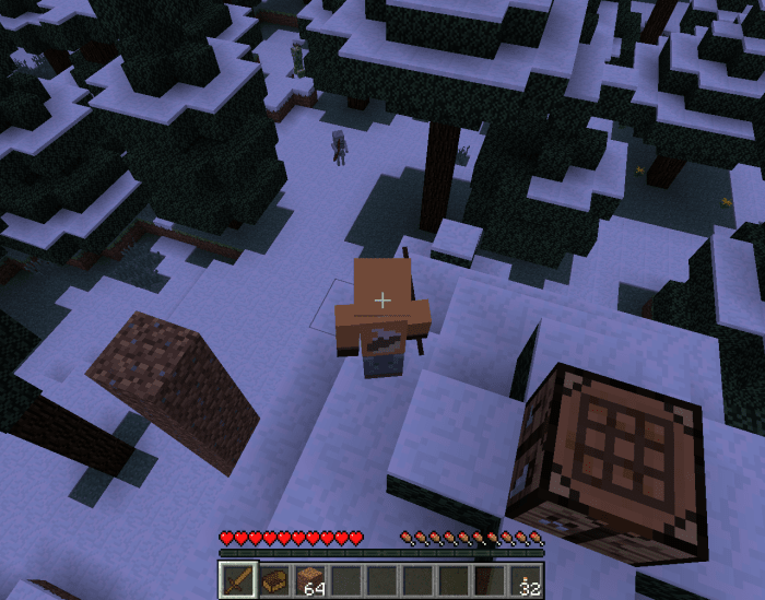 You can use a dirt column to reach the treetops for some extra room and nighttime scenery.