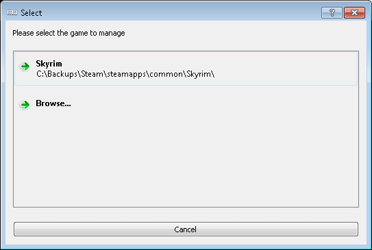 Choose the game you are going to use Mod Organizer with from the list or browse to a different installation location.