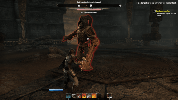 Taking on a mighty Dwarven Centurion during the events of The Dangerous Past in The Elder Scrolls Online.