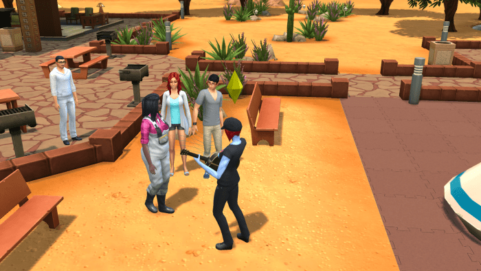A sim playing a guitar for a crowd in "The Sims 4." Choosing the proper Traits will improve your sim's propensity for skill building.