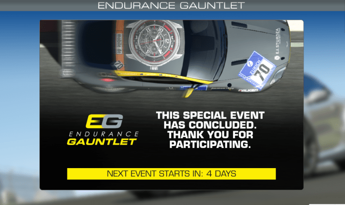 The car give away requires you to complete a number of races under specific parameters. Always try to finish these in the given time to win the car.