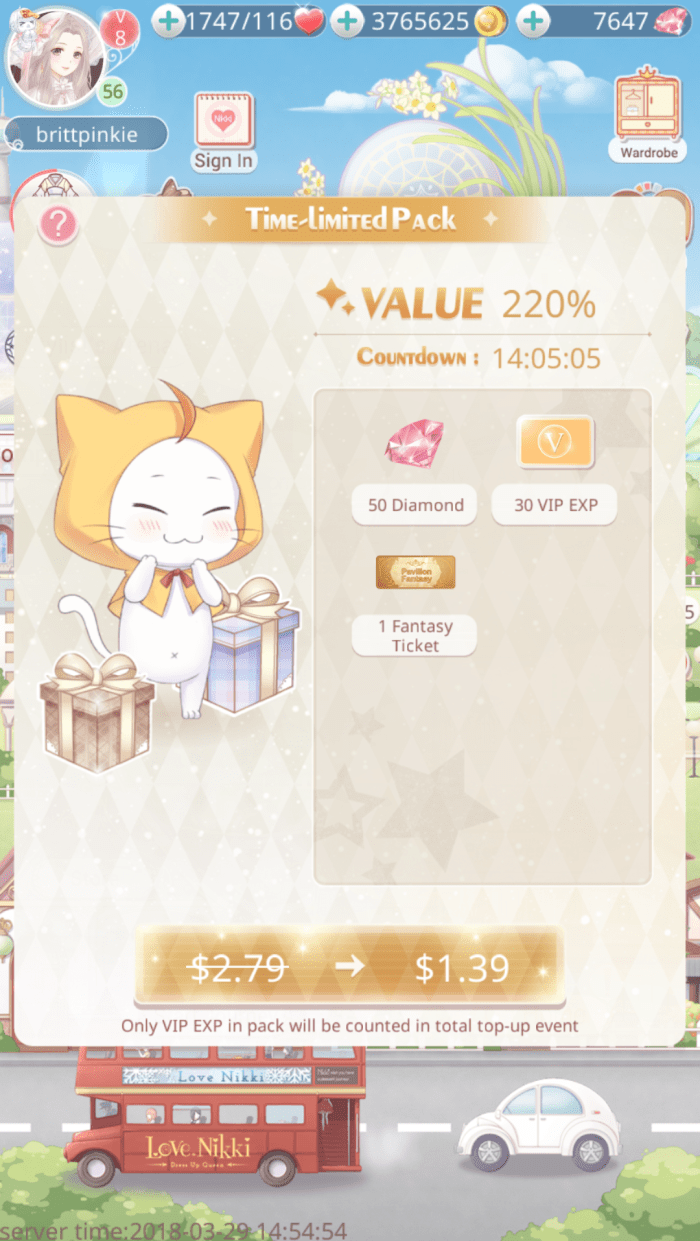 What else are you gonna do with a dollar? Might as well buy some diamonds and a fantasy ticket in Love Nikki!