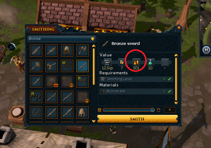 The red ring is around the price that is being offered for this item. 501 gold for a single bronze sword.