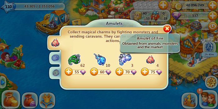 Fire amulets are the most needed and often hardest obtained amulets in "Harvest Land" gameplay.