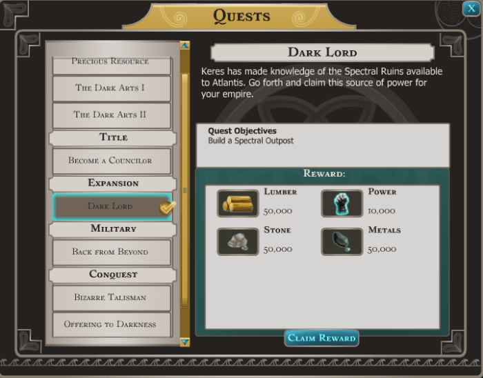 An added bonus to building your new Spectral Ruins is that you get a 10,000 power boost from the quest reward.