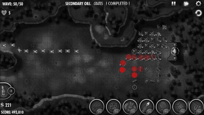 Heat Map: Showing which turrets take the most damage in the last half of the level (when it becomes significant). Brighter red means more damage.