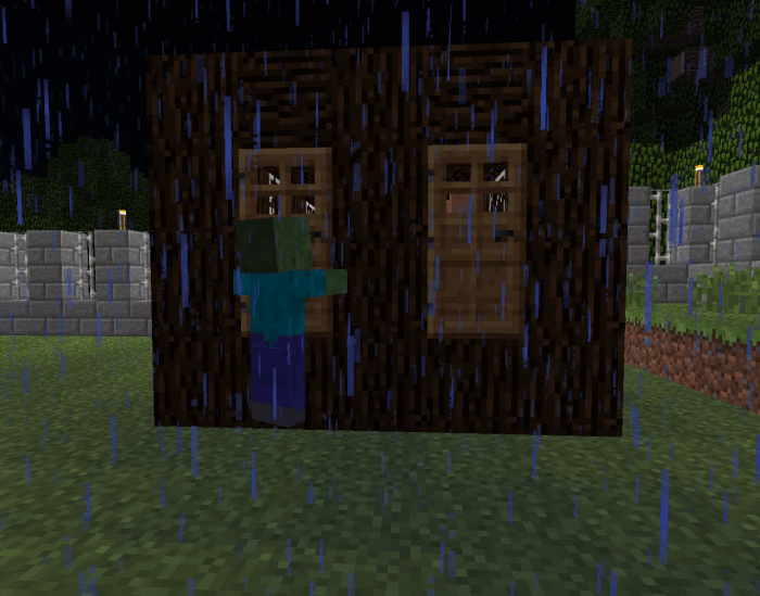 Zombies cannot break a door if they have to jump up and down to reach it.