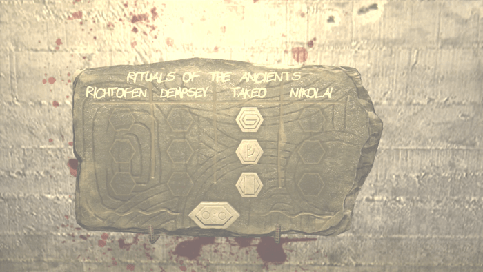 The Rituals of the Ancients Display. Aim at the icon to see what you need, it will be glowing if completed. Push the glowing button to collect your reward.