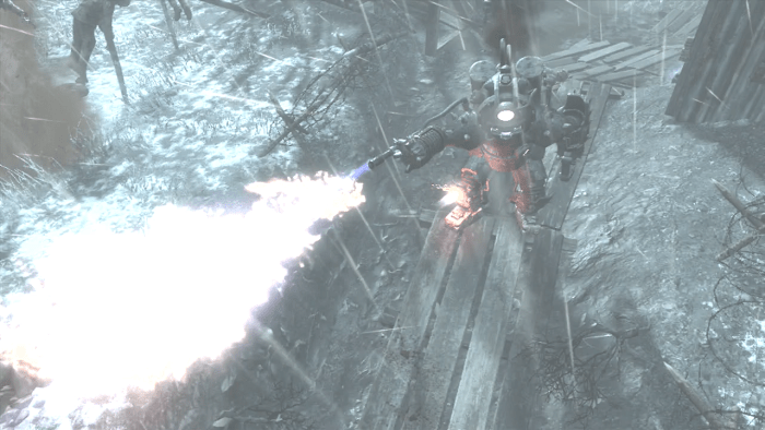 Panzer Soldad has a flamethrower that has range and the ability to inflict damage.