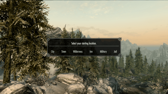 Select where in the game world your new Skyrim character will start.