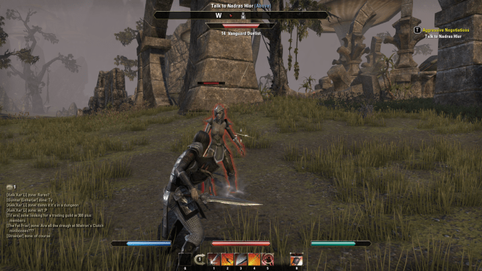 Conducting some Aggressive Negotiations with guards outside Kragenmoor in "The Elder Scrolls Online".