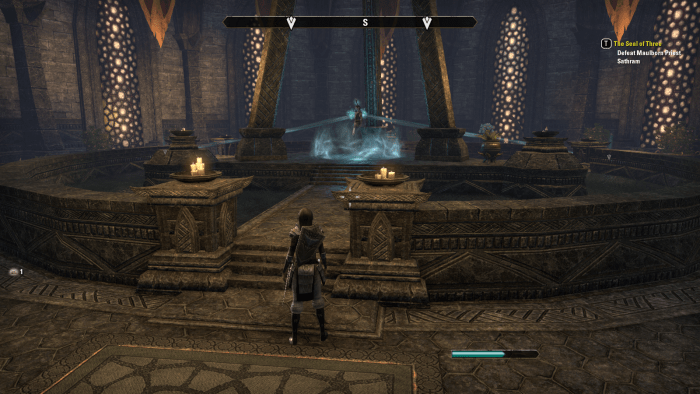 Taking on Vivec, the final boss of The Seal of Three quest in "The Elder Scrolls Online". He is a powerful, tricksy mage with a strong anchor to the world.