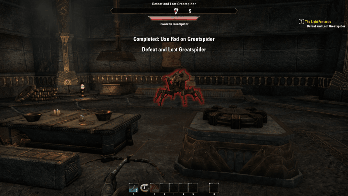 Battling the massive Dwarven Greatspider during The Dungeon Delvers quest in "The Elder Scrolls Online".