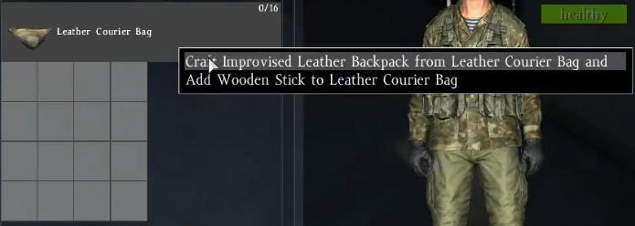 You will be asked if you want to put the Wooden Stick inside the courier bag, or craft an Improvised Leather Backpack.