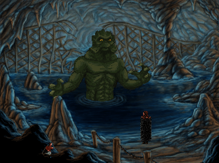 The Kraken, found deep within the Dwarven Mines of Quest for Infamy. You'll need some good timing to bypass this fiend.
