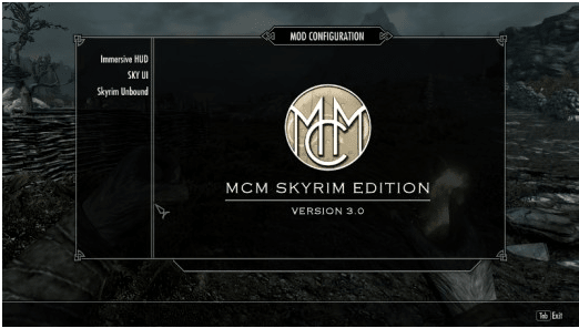 The Mod Configuration Menu (MCM) an essential part of SkyUI a Skyrim mod.
