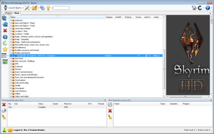 Nexus Mod Manager, an excellent Mod Manager for managing mods in Skyrim, Oblivion, Fallout New Vegas and Fallout 3