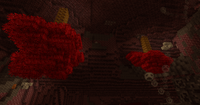 Bloodwood trees are fire-resistant plants that hang from the Nether's roof, and the wood can be made into fairly effective tools and weaponry.