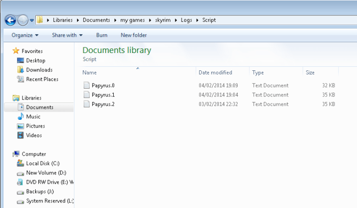 exempel på krasch-eller "Skyrim" Papyrusloggar."Skyrim" Papyrus logs. 