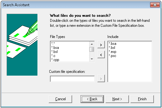 nu vertellen we Windows Grep welke soorten bestanden we willen dat het erin kijkt.