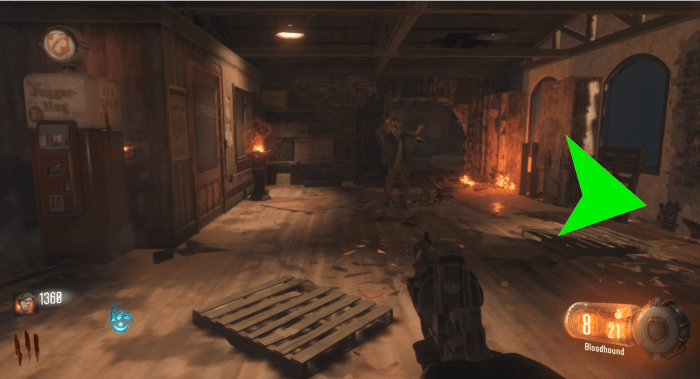 Finally, the bottles could be in the same room as the perk machine, against the wall by the window that is across from said perk machine.