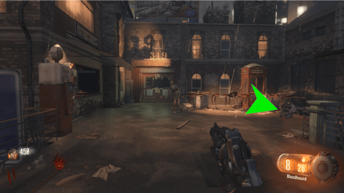 The final possible location is across from the perk machine, leaning against a rail.