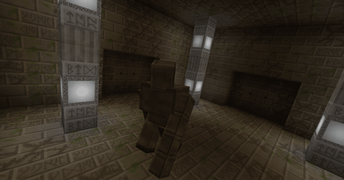 Runic Guardians are very similar to the iron golems in normal Minecraft, but instead of protecting the player, they attempt to slam them into the ceiling.