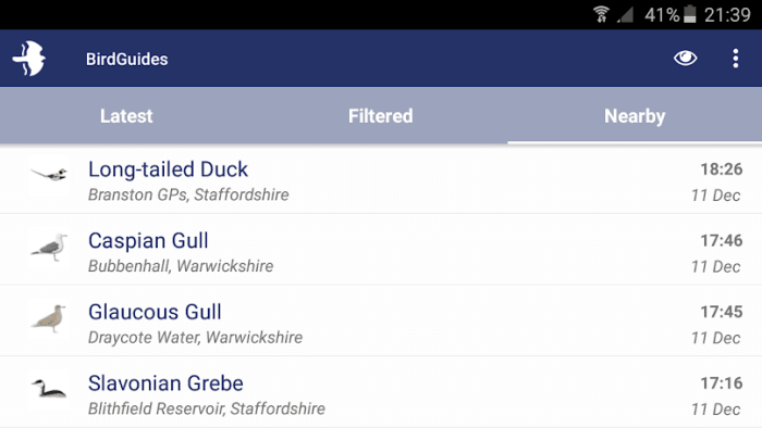 Mobile phone apps like BirdGuides allow me to keep track of rare bird sightings across the UK and near to my location.