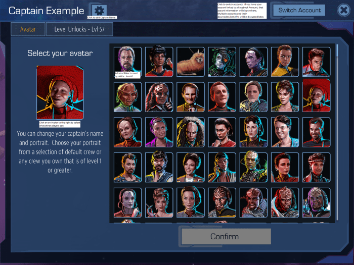 Pick a name, any name. Pick an Avatar. Absolutely DO NOT CHOOSE Admiral Riker. Really. I am not kidding.