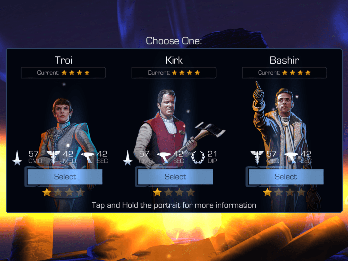 The gold stars above the crew's heads denote that the crew is already fused. All gold stars on all three crew mean that this was a wasted behold as I do not need any of these crew.