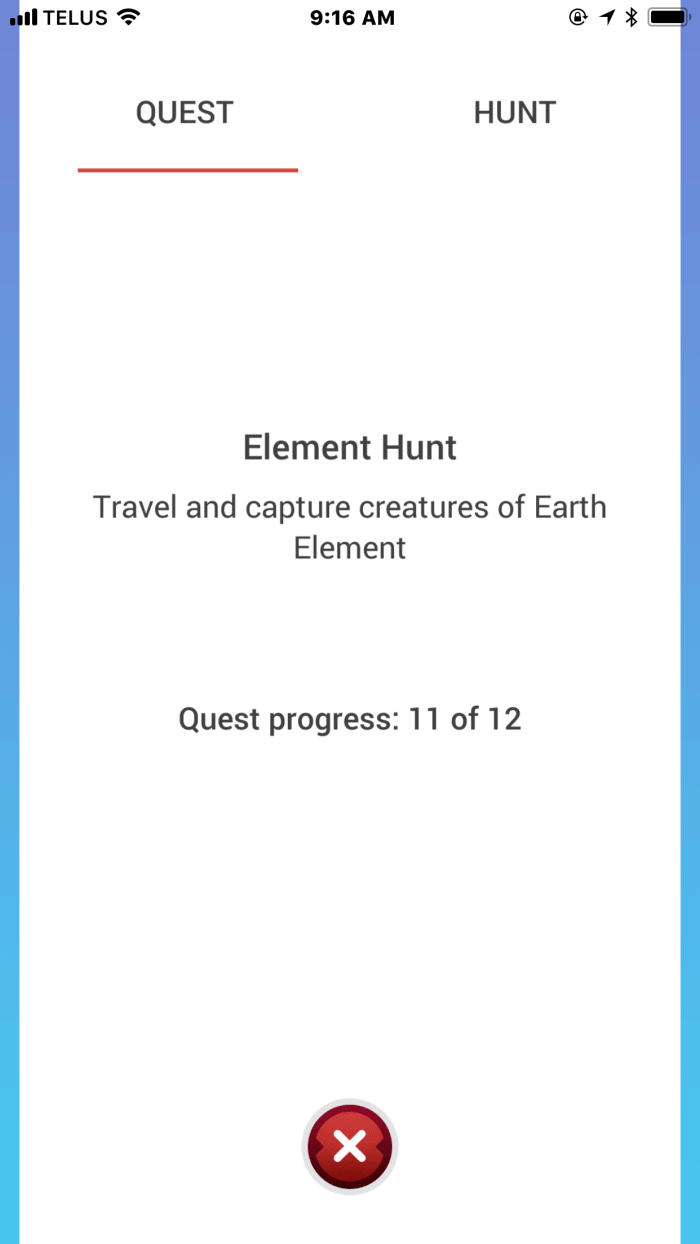 In this view I need to capture one more earth element creature before completing the quest and receiving my reward.