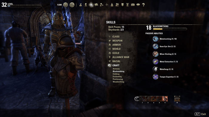 This is the blacksmithing skill window. It is similar as the other two weapon and armor crafting disciplines.