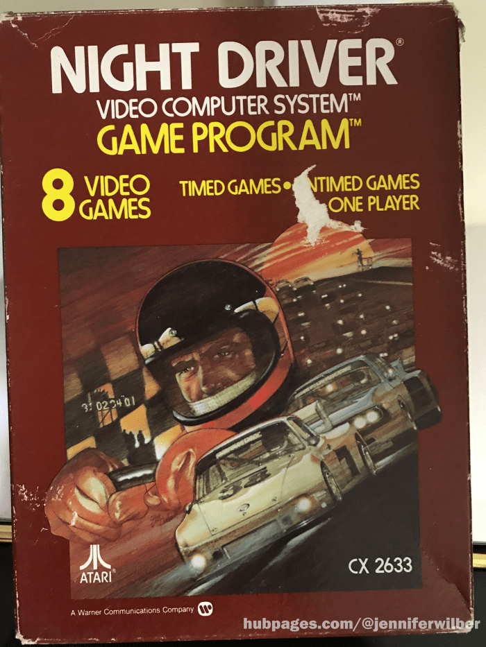 Cover art for the Atari 2600 version of Night Driver. The actual game doesn't look anything like this artwork.