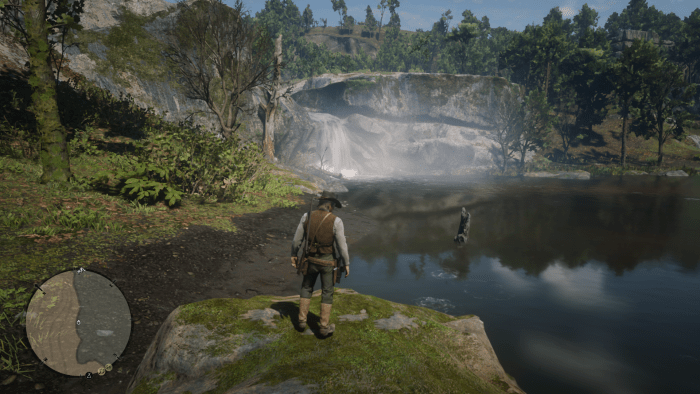 Doesn't matter HOW you you get behind the waterfall, just go right through it. Just try not to swim in the pond, this place is gross!