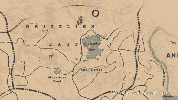 This is the area (with marker on "treasure island") just South of where you and Hosea went after the Legendary Grizzly Bear.