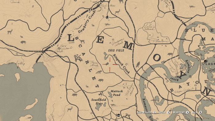This spot here, north of Rhodes, is where you can usually find Opossums during the Evening. You can find them in other areas of the game world, such as West Elizabeth.