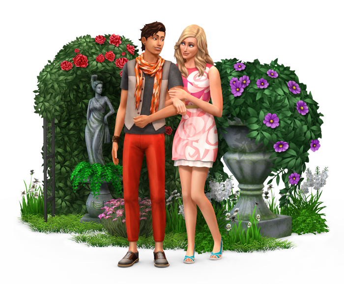 This female hairstyle from The Sims 4 Romantic Stuff Pack is probably one of my most-used hairs in the game. I also really love what the male Sim is wearing, too!