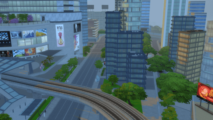 The Sims 4 City Living pack included the city of San Myshuno. It's beautiful but most of what you see is simply "set dressing"; you cannot go into these buildings, interact with the cars, even some of the people on the street are fake.