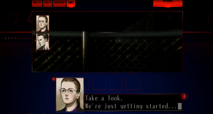 The Silver Case occasionally allows players to interact with multiple characters during certain scenes. Characters can be selected for conversation using the directional buttons.