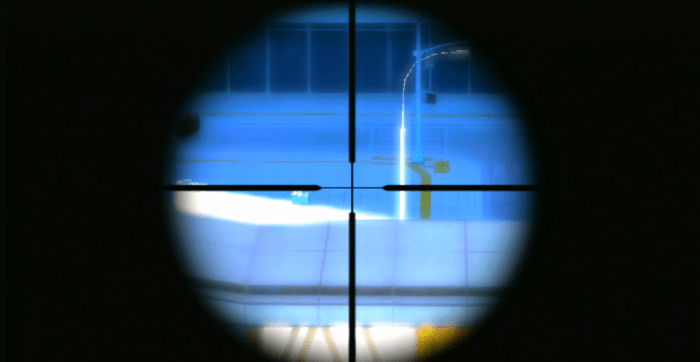 Faith using a sniper rifle during a particular story mission. This is the game's sole scenario in which using a weapon is required to continue the story.
