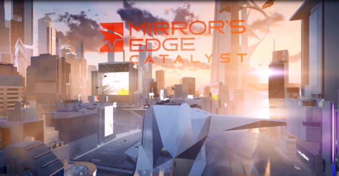 The title card for Mirror's Edge Catalyst, rendered in-game upon completion of the game's tutorial mission.