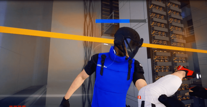 Mirror's Edge Catalyst utilises a first-person melee combat system based on dodging and striking enemies when they're vulnerable. The combat system received mixed reception and is arguably one of the game's weaker aspects.