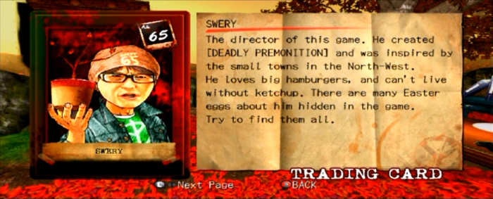 The final trading card in Deadly Premonition, accessible in the Special menu after completing a specific set of tasks.