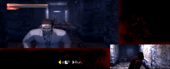 York being pursued by the Raincoat Killer in one of several Otherworld segments in the game. These segments range from running away or dodging attacks to hiding in lockers, accompanied by quick-time events.