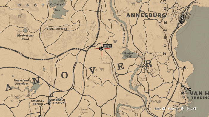 The other most visited Trapper location, in Roanoke Ridge north-east of Emerald Ranch, has a lot of little critters running about.