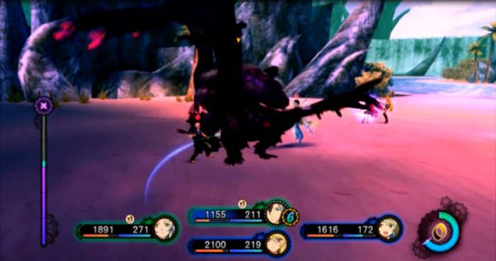 The party engage in battle with the Seafall Phantom, one of the main story bosses in "Tales of Xillia 2".