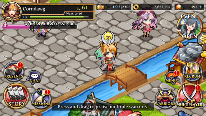 When a light bulb appears over a warrior's head, click on her to receive a building or weapon suggestion or to upgrade her EX attack.